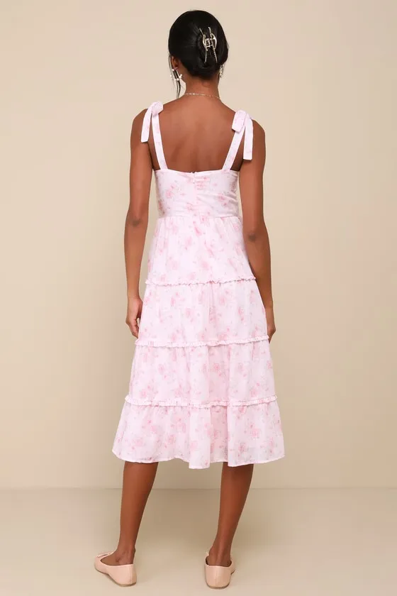 Unbelievably Darling Pink Floral Buster Tie-Strap Midi Dress sold by Lulus product image thumbnail 2