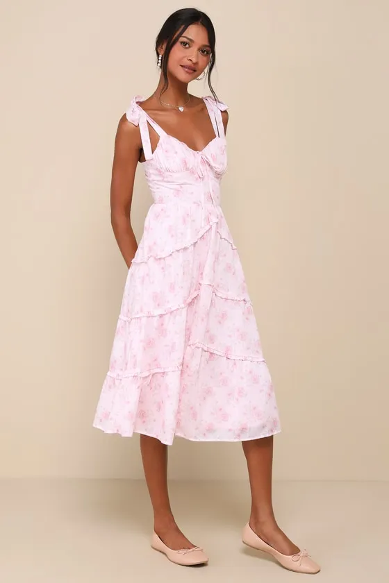 Unbelievably Darling Pink Floral Buster Tie-Strap Midi Dress sold by Lulus product image thumbnail 3