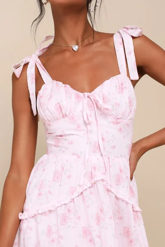 Unbelievably Darling Pink Floral Buster Tie-Strap Midi Dress sold by Lulus product image thumbnail 4