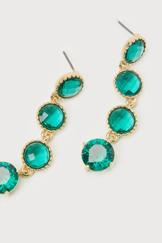 Irresistible Stunner Emerald Green Rhinestone Drop Earrings sold by Lulus