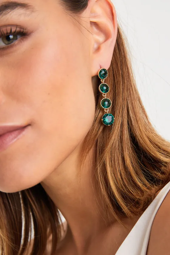 Irresistible Stunner Emerald Green Rhinestone Drop Earrings sold by Lulus product image thumbnail 2
