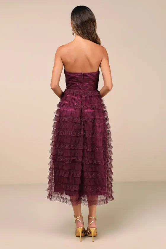 Immensely Exquisite Purple Tulle Strapless Tiered Midi Dress sold by Lulus product image thumbnail 2