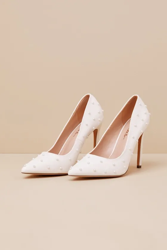 Petitee White Pearl Pointed-Toe Pumps sold by Lulus product image thumbnail 2