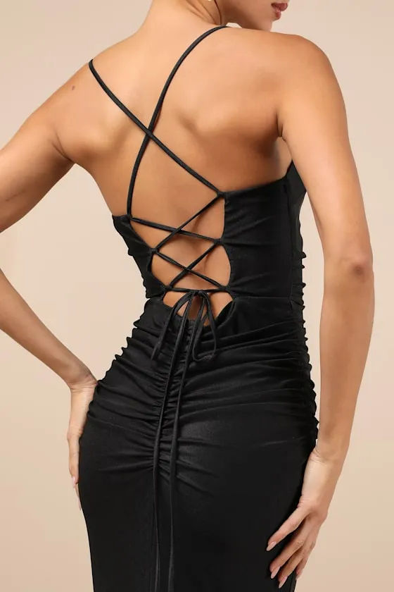 Elese Black Slinky Knit Lace-Up Mermaid Maxi Dress sold by Lulus product image thumbnail 4