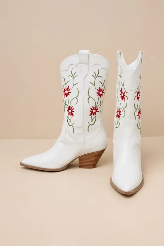 Allison White Embroidered Mid-Calf Western Boots sold by Lulus product image thumbnail 2