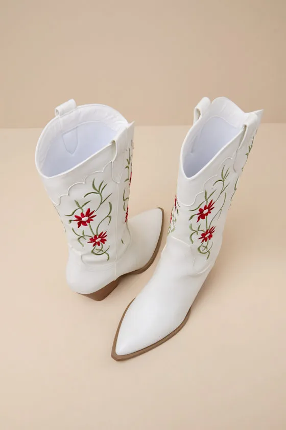 Allison White Embroidered Mid-Calf Western Boots sold by Lulus product image thumbnail 3