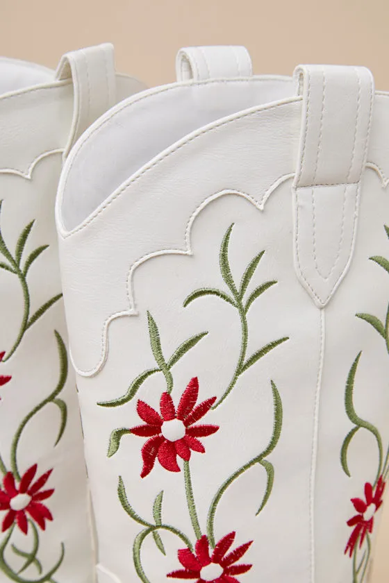 Allison White Embroidered Mid-Calf Western Boots sold by Lulus product image thumbnail 4