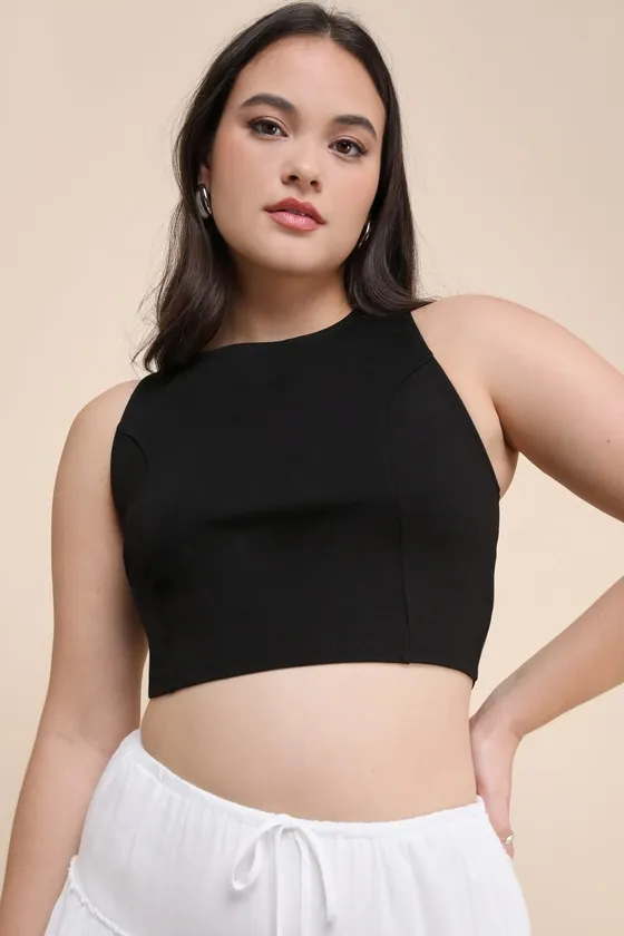 Let's Tie It Black Tie-Back Cropped Tank Top sold by Lulus product image thumbnail 2
