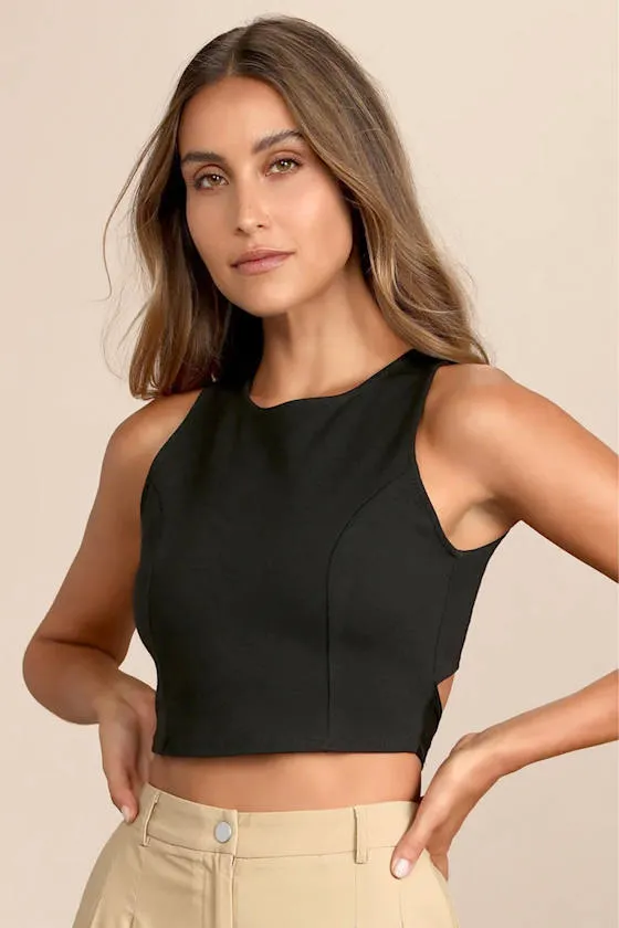 Let's Tie It Black Tie-Back Cropped Tank Top sold by Lulus product image thumbnail 3