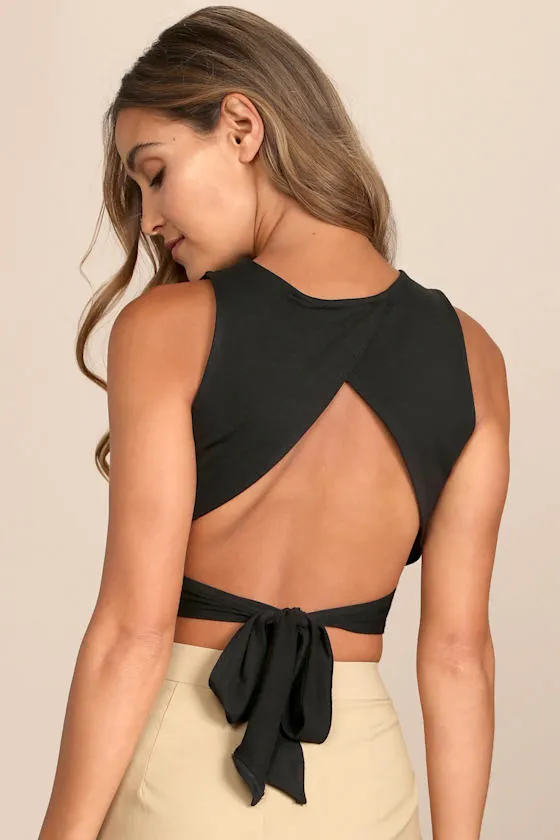 Let's Tie It Black Tie-Back Cropped Tank Top sold by Lulus product image thumbnail 4
