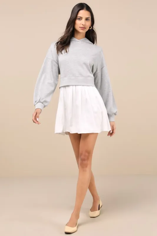 Serene Sweetness Heather Grey Layered Sweatshirt Mini Dress sold by Lulus