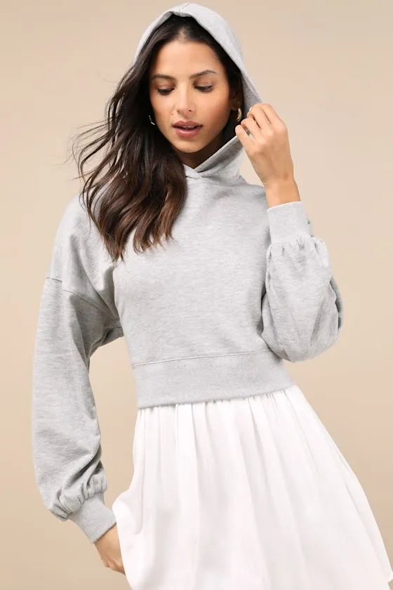 Serene Sweetness Heather Grey Layered Sweatshirt Mini Dress sold by Lulus product image thumbnail 4