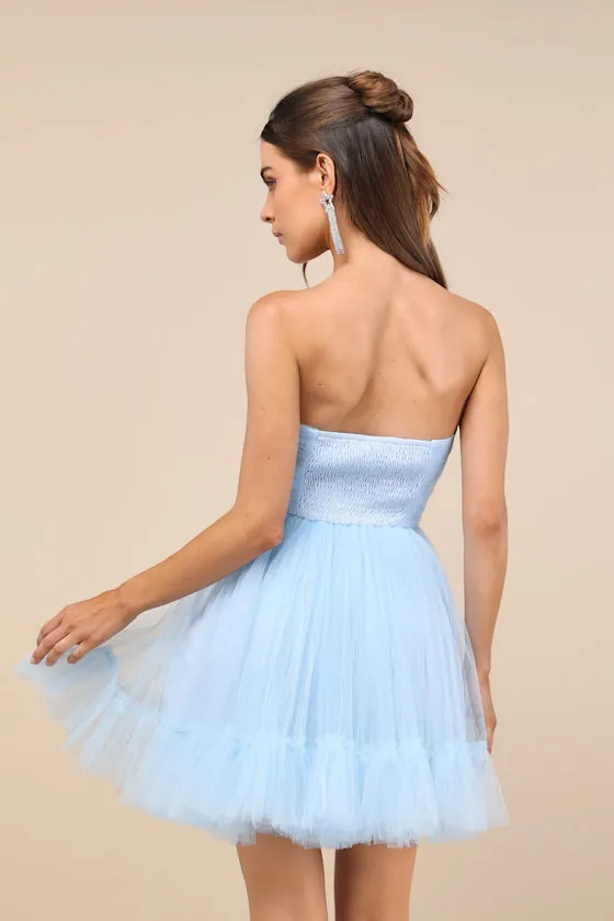 Lovely Flirtation Light Blue Tulle Strapless Bustier Mini Dress sold by Lulus product image thumbnail 2