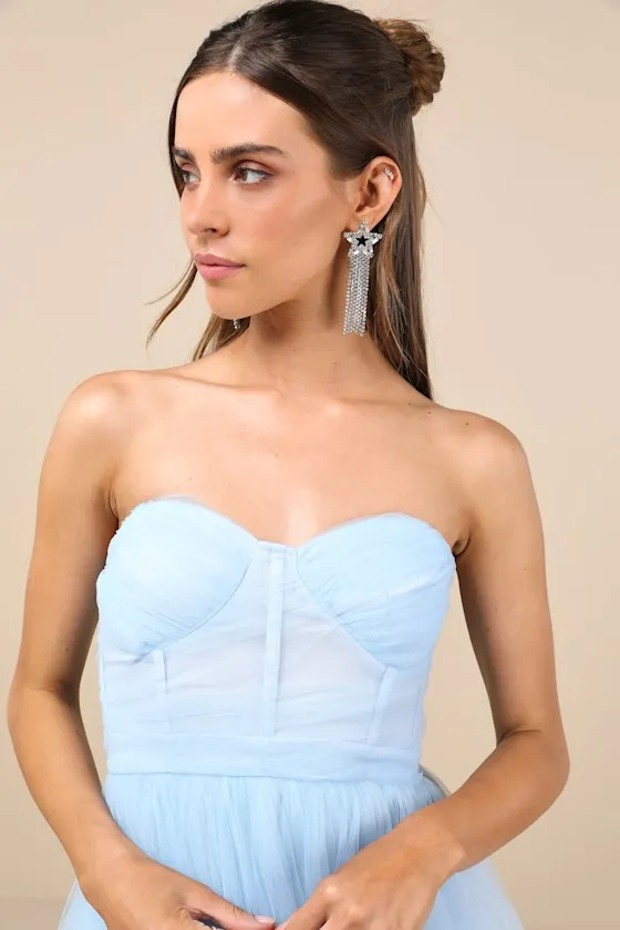 Lovely Flirtation Light Blue Tulle Strapless Bustier Mini Dress sold by Lulus product image thumbnail 4
