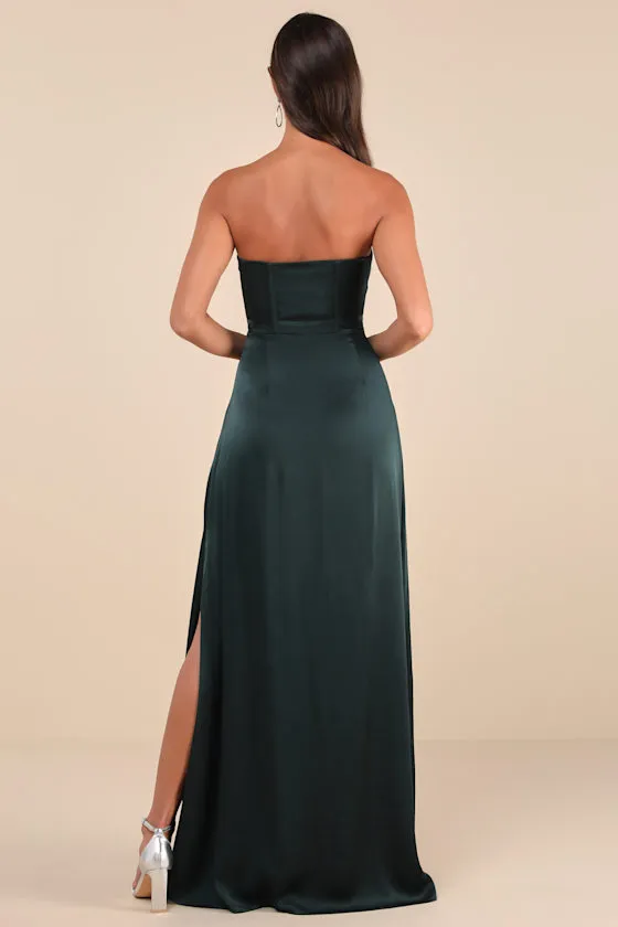 Extraordinary Presence Dark Green Satin Strapless Maxi Dress sold by Lulus product image thumbnail 2