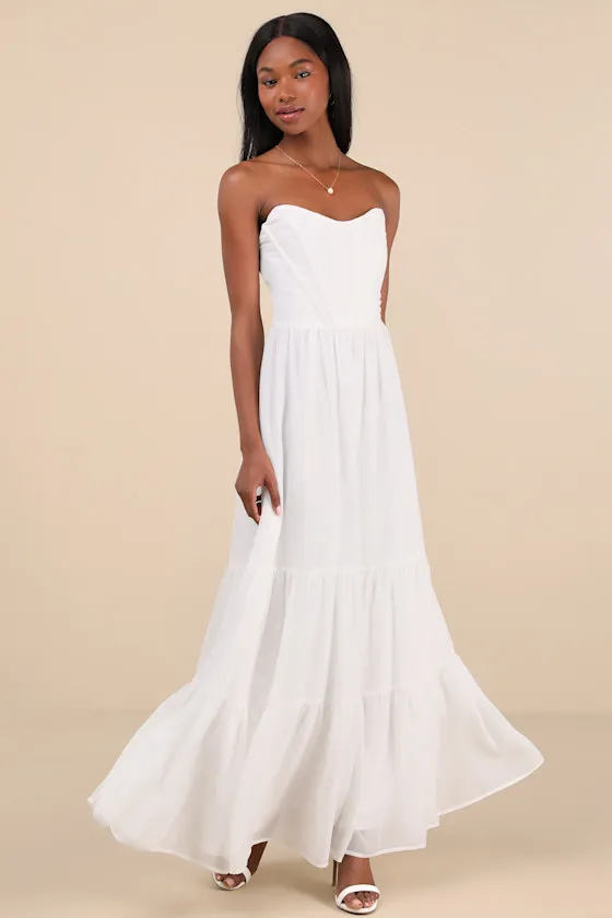 Special Moment White Strapless Bustier Maxi Dress sold by Lulus