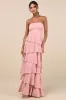 Gorgeous Essence Blush Strapless Tiered Maxi Dress sold by Lulus