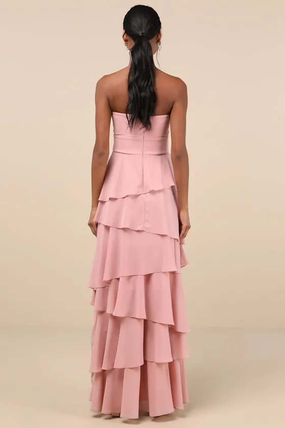 Gorgeous Essence Blush Strapless Tiered Maxi Dress sold by Lulus product image thumbnail 2