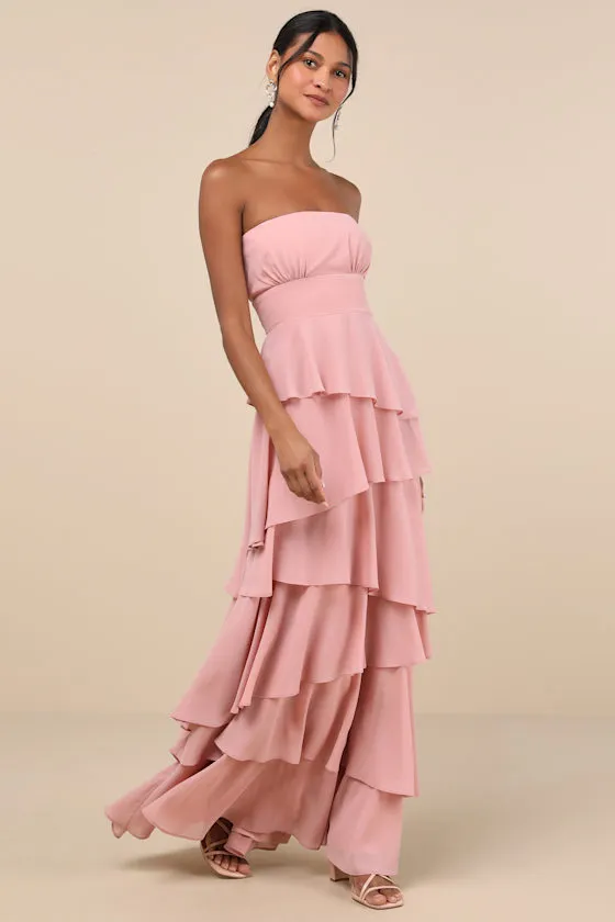 Gorgeous Essence Blush Strapless Tiered Maxi Dress sold by Lulus product image thumbnail 3