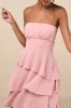 Gorgeous Essence Blush Strapless Tiered Maxi Dress sold by Lulus