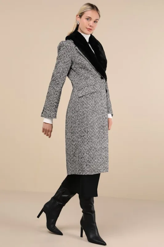 Dienne Black Tweed Faux Fur Collar Coat sold by Lulus