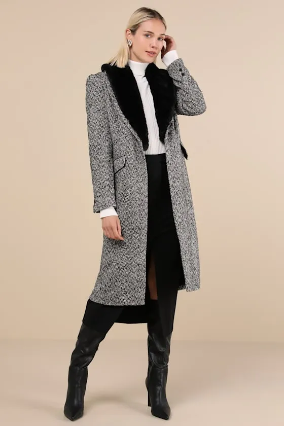 Dienne Black Tweed Faux Fur Collar Coat sold by Lulus product image thumbnail 2