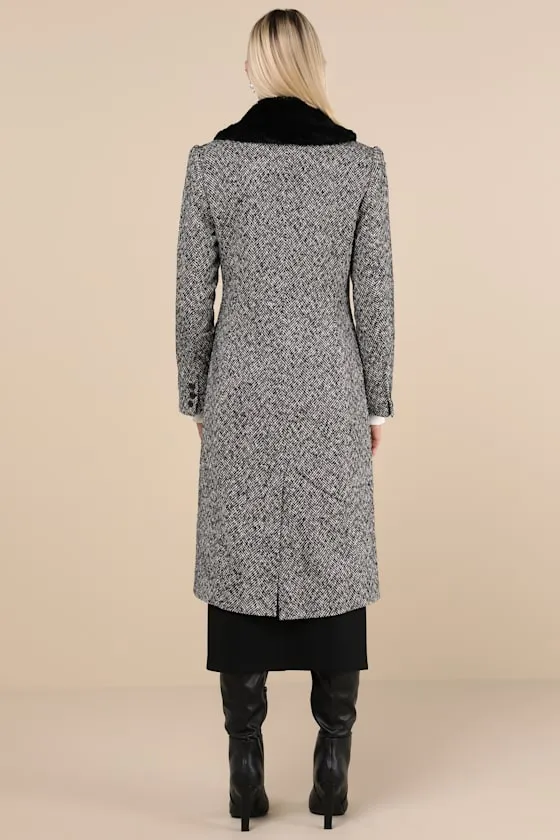 Dienne Black Tweed Faux Fur Collar Coat sold by Lulus product image thumbnail 3