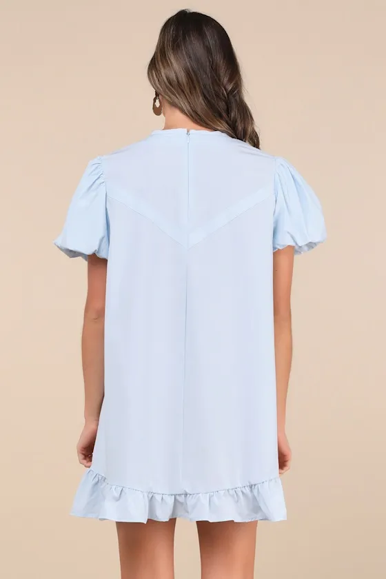 Darling Drawstring Blue Puff Sleeve Shift Mini Dress sold by Lulus product image thumbnail 2
