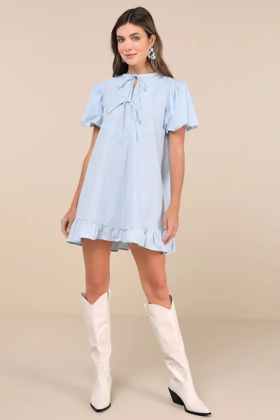 Darling Drawstring Blue Puff Sleeve Shift Mini Dress sold by Lulus product image thumbnail 3