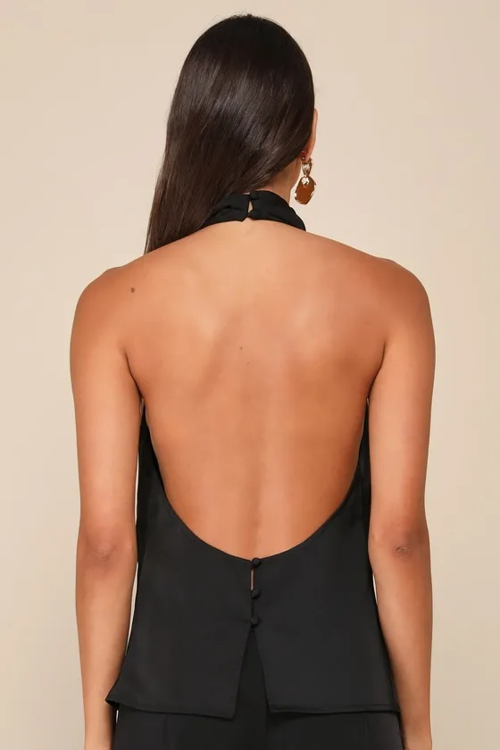 Chic Event Black Satin Cowl Backless Halter Top sold by Lulus product image thumbnail 2