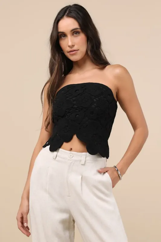 Envied Attitude Black Crochet Strapless Crop Top sold by Lulus