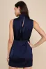 Classic Elegance Navy Satin Sleeveless Mock Neck Mini Dress sold by Lulus