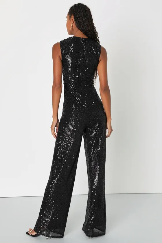 Enticing Endeavors Black Sequin Sleeveless Jumpsuit sold by Lulus product image thumbnail 2