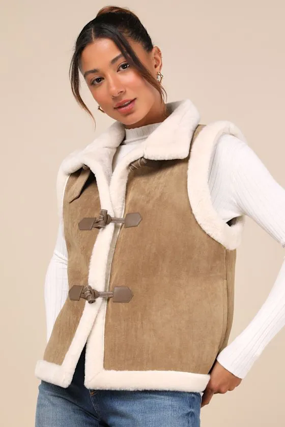 Classic Cozy Tan Shearling Toggle Vest sold by Lulus product image thumbnail 2