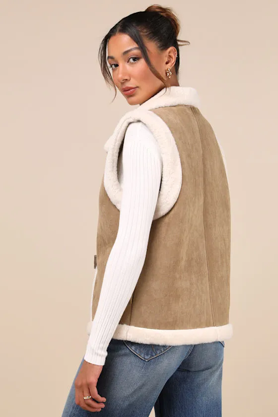 Classic Cozy Tan Shearling Toggle Vest sold by Lulus product image thumbnail 4