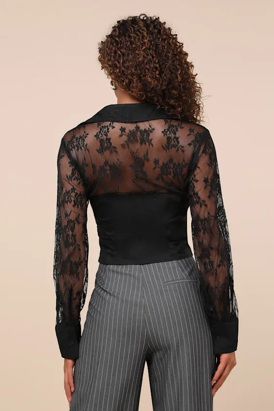 Major Affection Black Lace Collared Cropped Bustier Top sold by Lulus product image thumbnail 2
