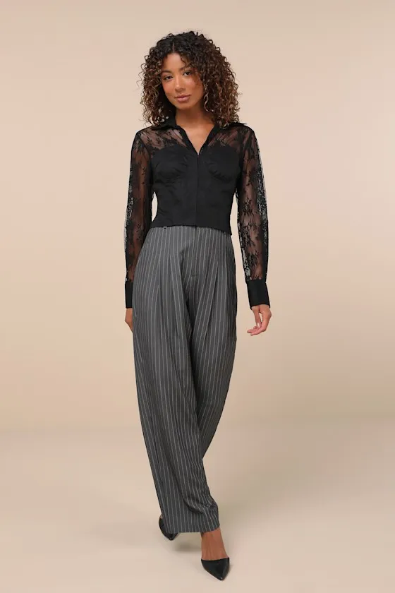Major Affection Black Lace Collared Cropped Bustier Top sold by Lulus product image thumbnail 3
