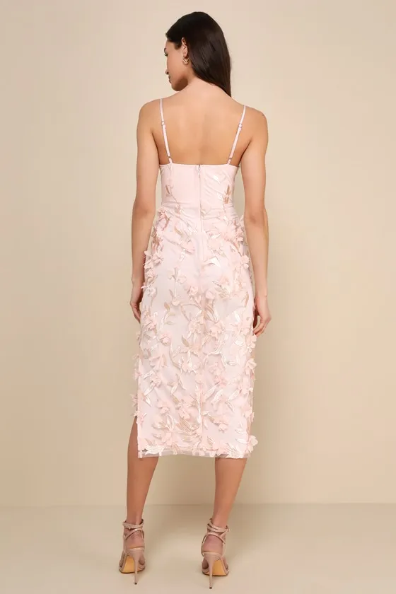 Limitless Adoration Blush Pink 3D Floral Embroidered Midi Dress sold by Lulus product image thumbnail 2