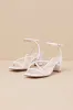 Makenna White Pearl Satin Strappy Ankle Strap Low Heel Sandals sold by Lulus