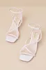 Makenna White Pearl Satin Strappy Ankle Strap Low Heel Sandals sold by Lulus
