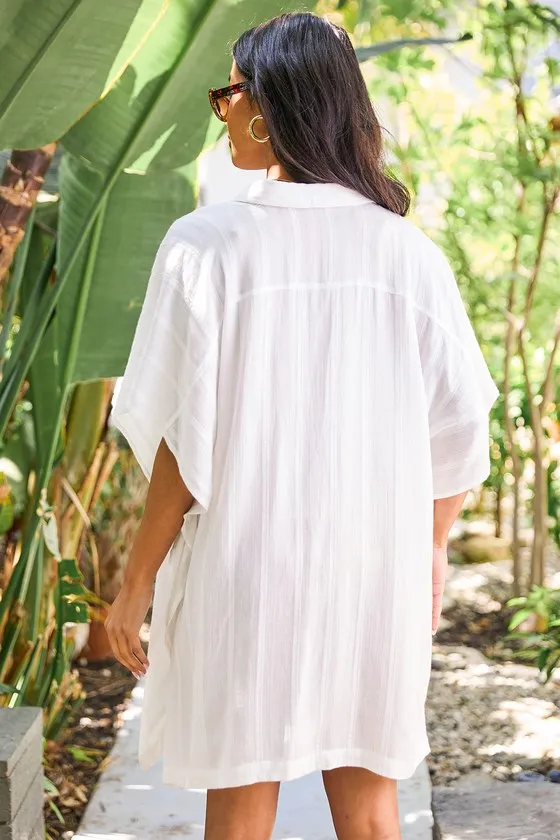 Pacific Tides White Striped Button-Up Swim Cover-Up Top sold by Lulus product image thumbnail 4