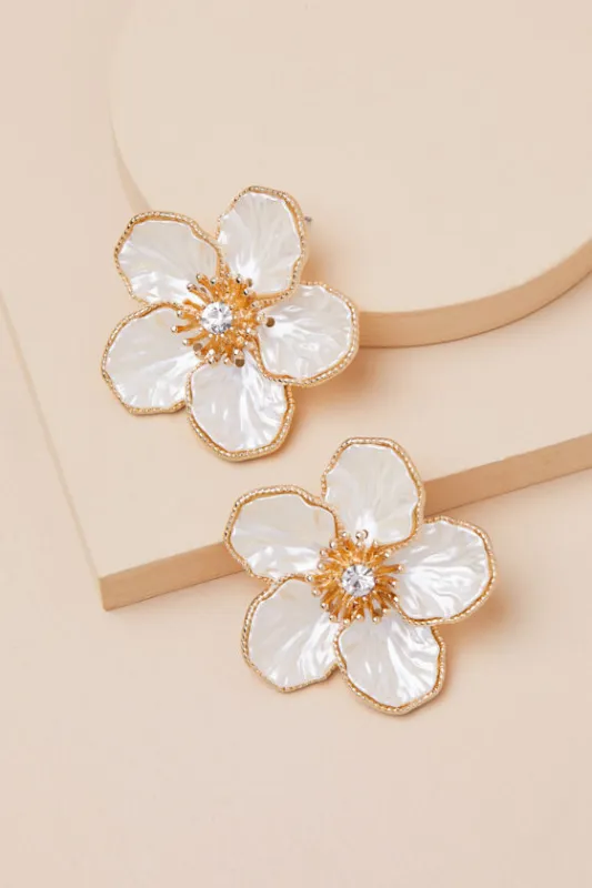 Gorgeous Sight White Flower Statement Earrings sold by Lulus