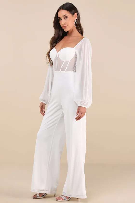 Magnetic Glamour White Balloon Sleeve Mesh Bustier Jumpsuit sold by Lulus product image thumbnail 2
