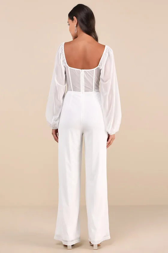 Magnetic Glamour White Balloon Sleeve Mesh Bustier Jumpsuit sold by Lulus product image thumbnail 3