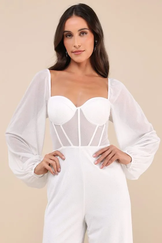 Magnetic Glamour White Balloon Sleeve Mesh Bustier Jumpsuit sold by Lulus product image thumbnail 4