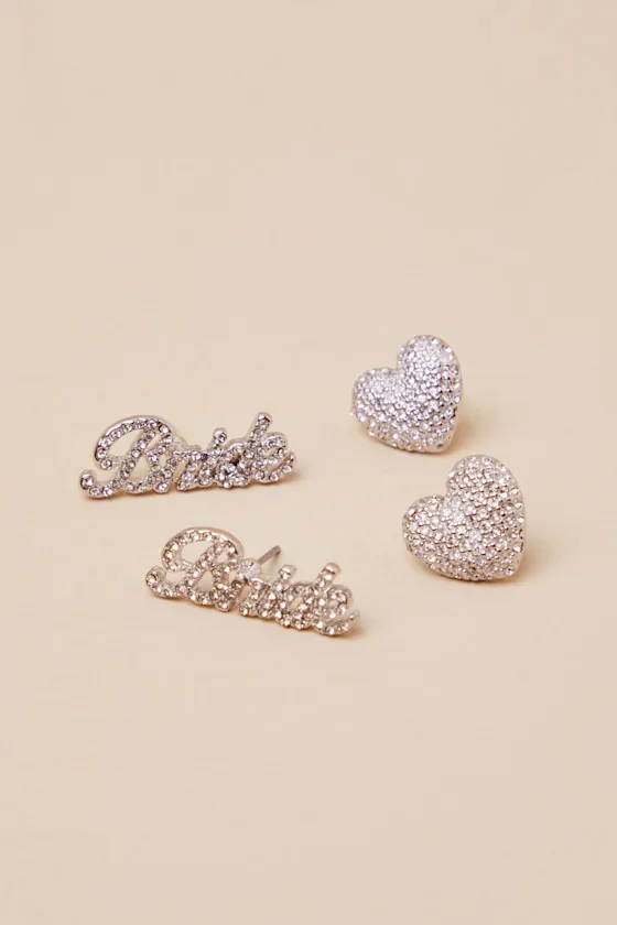 Your Moment Silver Rhinestone Bride Earrings Set sold by Lulus