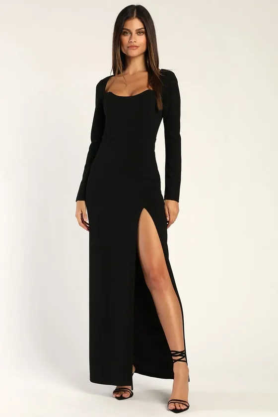 Glamorous Sweetheart Black Long Sleeve Maxi Dress sold by Lulus