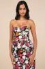 Fabulous Display Black Multi 3D Floral Strapless Midi Dress sold by Lulus