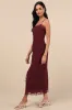 Veanna Burgundy Textured Lace Button-Front Midi Dress sold by Lulus