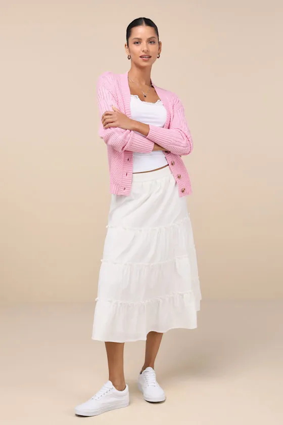 Sweet Decision Light Pink Cable Knit Long Sleeve Cardigan Top sold by Lulus product image thumbnail 2